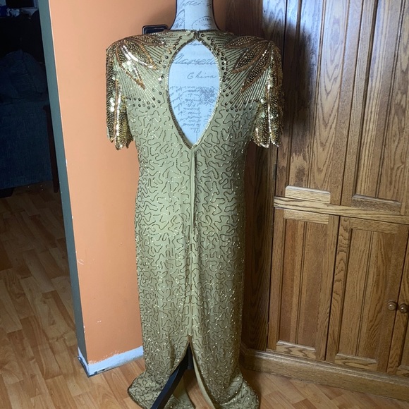 Laurence Kazar vintage gold beaded and sequined silk dress - Picture 9 of 13